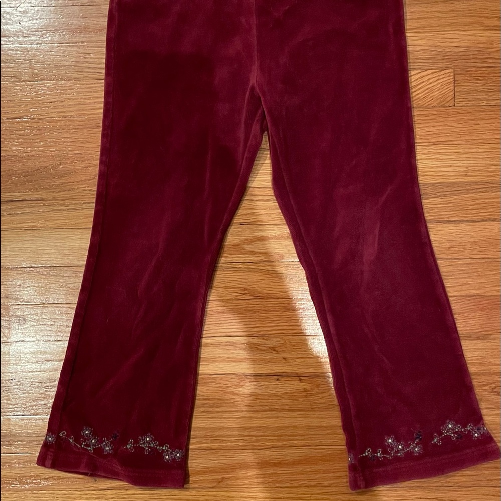 Girl’s velvet bell bottoms with floral embroidery - Vintage